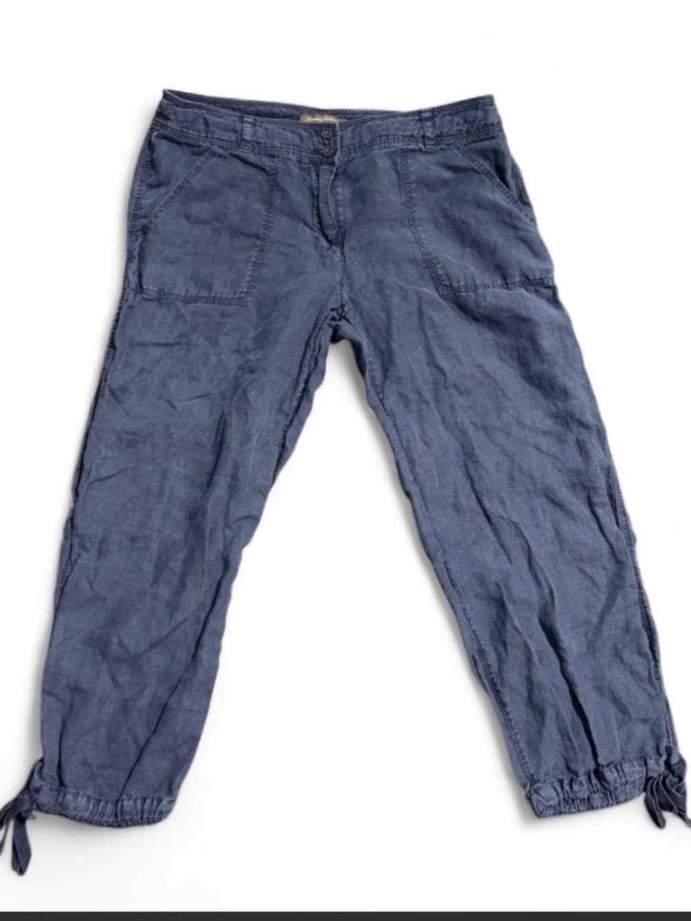 Tommy Bahama 100% Linen Indigo Blue Drawstring Hem Capris